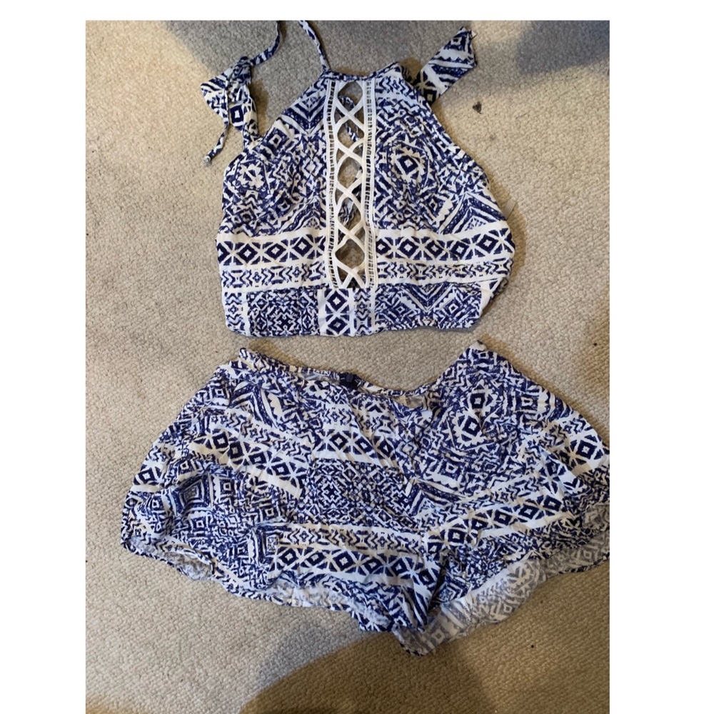 Two Piece Matching Set Halter Open Back & Shorts - image 1